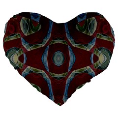 Fancy Maroon Blue Design Large 19  Premium Heart Shape Cushions by BrightVibesDesign