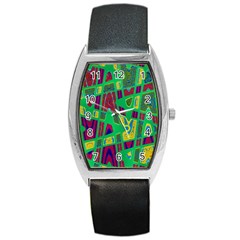 Bright Green Mod Pop Art Barrel Style Metal Watch