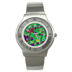 Bright Green Mod Pop Art Stainless Steel Watch by BrightVibesDesign