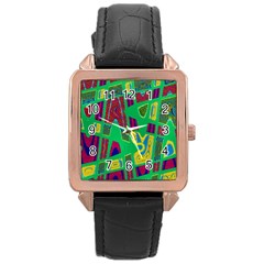 Bright Green Mod Pop Art Rose Gold Leather Watch  by BrightVibesDesign