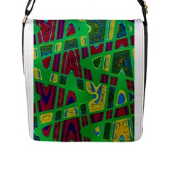 Bright Green Mod Pop Art Flap Messenger Bag (l)  by BrightVibesDesign