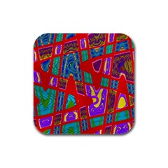 Bright Red Mod Pop Art Rubber Square Coaster (4 Pack)  by BrightVibesDesign