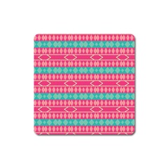 Pink Blue Rhombus Pattern                               			magnet (square) by LalyLauraFLM