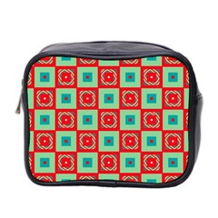 Blue Red Squares Pattern                                Mini Toiletries Bag (two Sides) by LalyLauraFLM