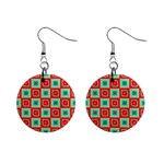 Blue red squares pattern                                			1  Button Earrings