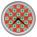 Blue red squares pattern                                			Wall Clock (Silver)