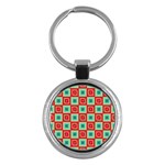 Blue red squares pattern                                			Key Chain (Round)