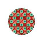 Blue red squares pattern                                			Rubber Coaster (Round)
