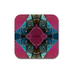 Pink Turquoise Stone Abstract Rubber Square Coaster (4 Pack)  by BrightVibesDesign