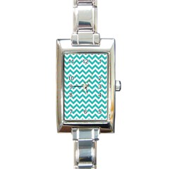 Turquoise & White Zigzag Pattern Rectangle Italian Charm Watch