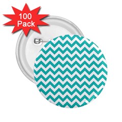 Turquoise & White Zigzag Pattern 2 25  Button (100 Pack)