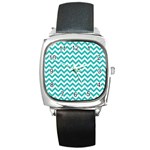 Turquoise & White ZigZag pattern Square Metal Watch Front