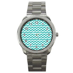 Turquoise & White Zigzag Pattern Sport Metal Watch