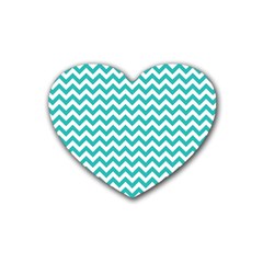 Turquoise & White Zigzag Pattern Rubber Coaster (heart)