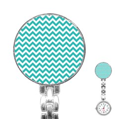 Turquoise & White Zigzag Pattern Stainless Steel Nurses Watch by Zandiepants