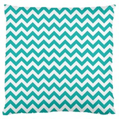 Turquoise & White Zigzag Pattern Large Flano Cushion Case (one Side)