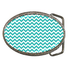 Turquoise & White Zigzag Pattern Belt Buckle