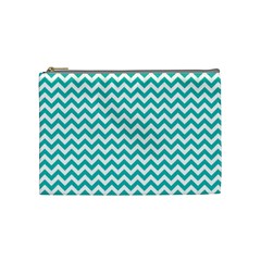 Turquoise & White Zigzag Pattern Cosmetic Bag (medium) by Zandiepants