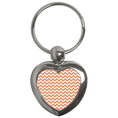 Tangerine Orange & White Zigzag Pattern Key Chain (heart) by Zandiepants