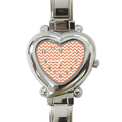 Tangerine Orange & White Zigzag Pattern Heart Italian Charm Watch by Zandiepants