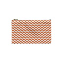 Tangerine Orange & White Zigzag Pattern Cosmetic Bag (small) by Zandiepants