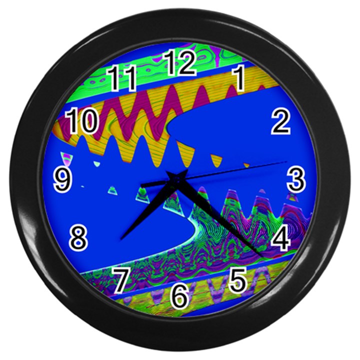 Colorful Wave Blue Abstract Wall Clocks (Black)
