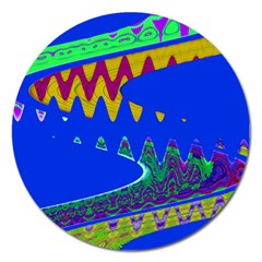 Colorful Wave Blue Abstract Magnet 5  (round) by BrightVibesDesign