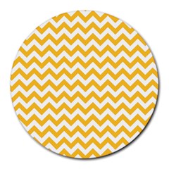 Sunny Yellow & White Zigzag Pattern Round Mousepad