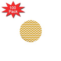 Sunny Yellow & White Zigzag Pattern 1  Mini Button (100 Pack)  by Zandiepants