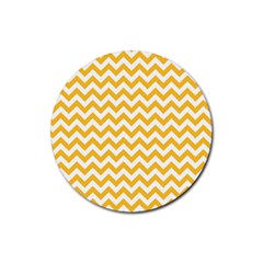 Sunny Yellow & White Zigzag Pattern Rubber Coaster (round) by Zandiepants