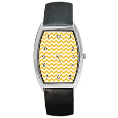 Sunny Yellow & White Zigzag Pattern Barrel Style Metal Watch