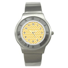 Sunny Yellow & White Zigzag Pattern Stainless Steel Watch