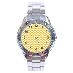 Sunny Yellow & White Zigzag Pattern Stainless Steel Analogue Watch