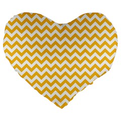 Sunny Yellow & White Zigzag Pattern Large 19  Premium Heart Shape Cushion