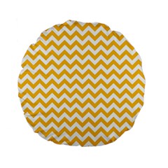 Sunny Yellow & White Zigzag Pattern Standard 15  Premium Flano Round Cushion 