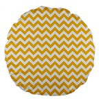 Sunny Yellow & White Zigzag Pattern Large 18  Premium Flano Round Cushion  Back