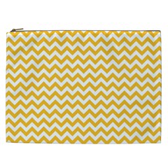 Sunny Yellow & White Zigzag Pattern Cosmetic Bag (XXL)