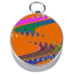 Colorful Wave Orange Abstract Silver Compasses by BrightVibesDesign