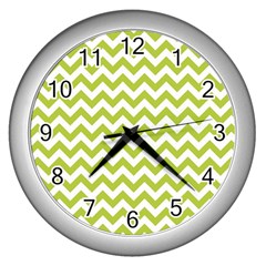 Spring Green & White Zigzag Pattern One Piece Boyleg Swimsuit Wall Clock (silver)