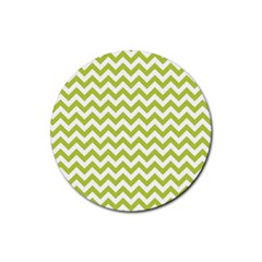 Spring Green & White Zigzag Pattern One Piece Boyleg Swimsuit Rubber Coaster (round) by Zandiepants