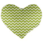 Spring Green & White Zigzag Pattern Large 19  Premium Heart Shape Cushion Front