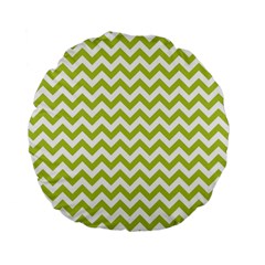 Spring Green & White Zigzag Pattern Standard 15  Premium Flano Round Cushion 