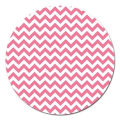 Soft Pink & White Zigzag Pattern Magnet 5  (round) by Zandiepants