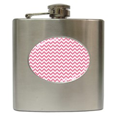 Soft Pink & White Zigzag Pattern Hip Flask (6 Oz) by Zandiepants