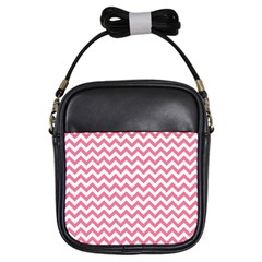 Soft Pink & White Zigzag Pattern Girls Sling Bag by Zandiepants