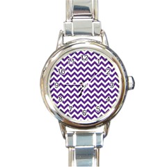 Royal Purple & White Zigzag Pattern Round Italian Charm Watch by Zandiepants