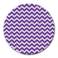 Royal Purple & White Zigzag Pattern Round Mousepad