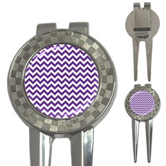 Royal Purple & White Zigzag Pattern 3-in-1 Golf Divot