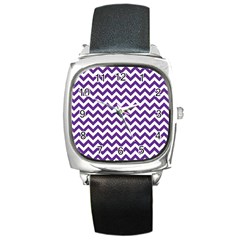 Royal Purple & White Zigzag Pattern Square Metal Watch by Zandiepants