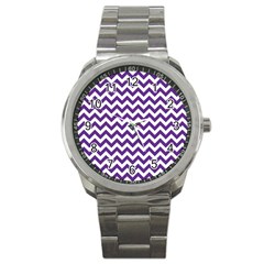 Royal Purple & White Zigzag Pattern Sport Metal Watch by Zandiepants